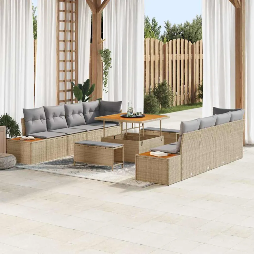 Tuinbankenset 11 pcs Beige poly rattan vidaXL