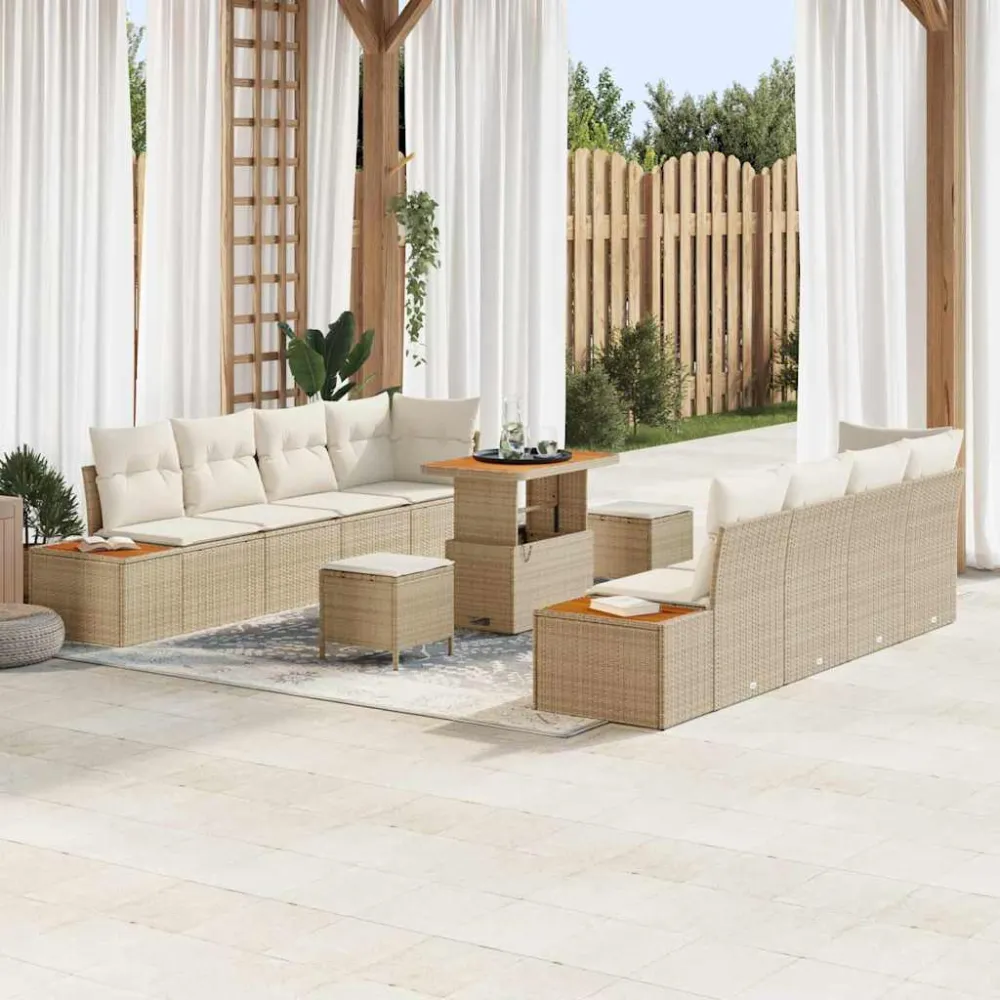 Tuinbankenset 11 pcs Beige poly rattan vidaXL