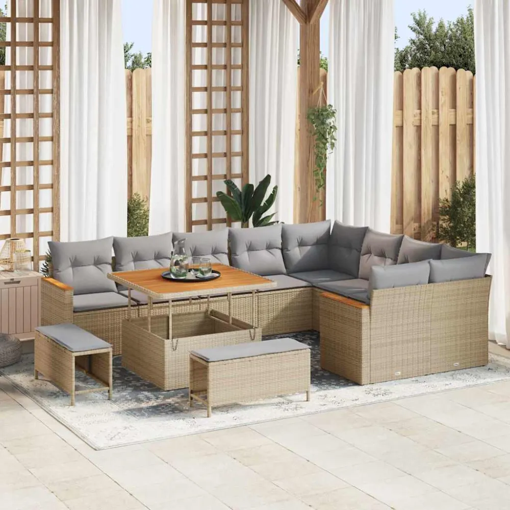 Tuinbankenset 12 pcs Beige poly rattan vidaXL