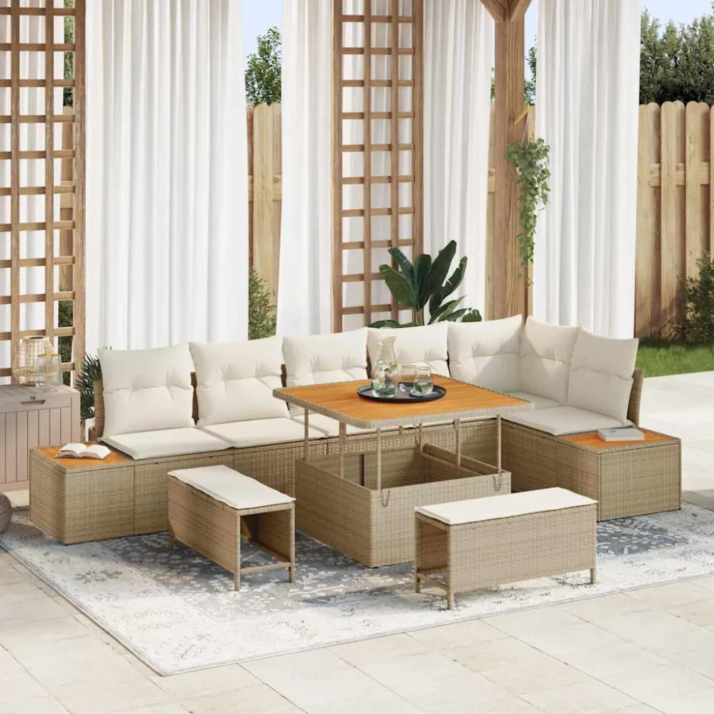 Tuinbankenset 9 pcs Beige poly rattan vidaXL