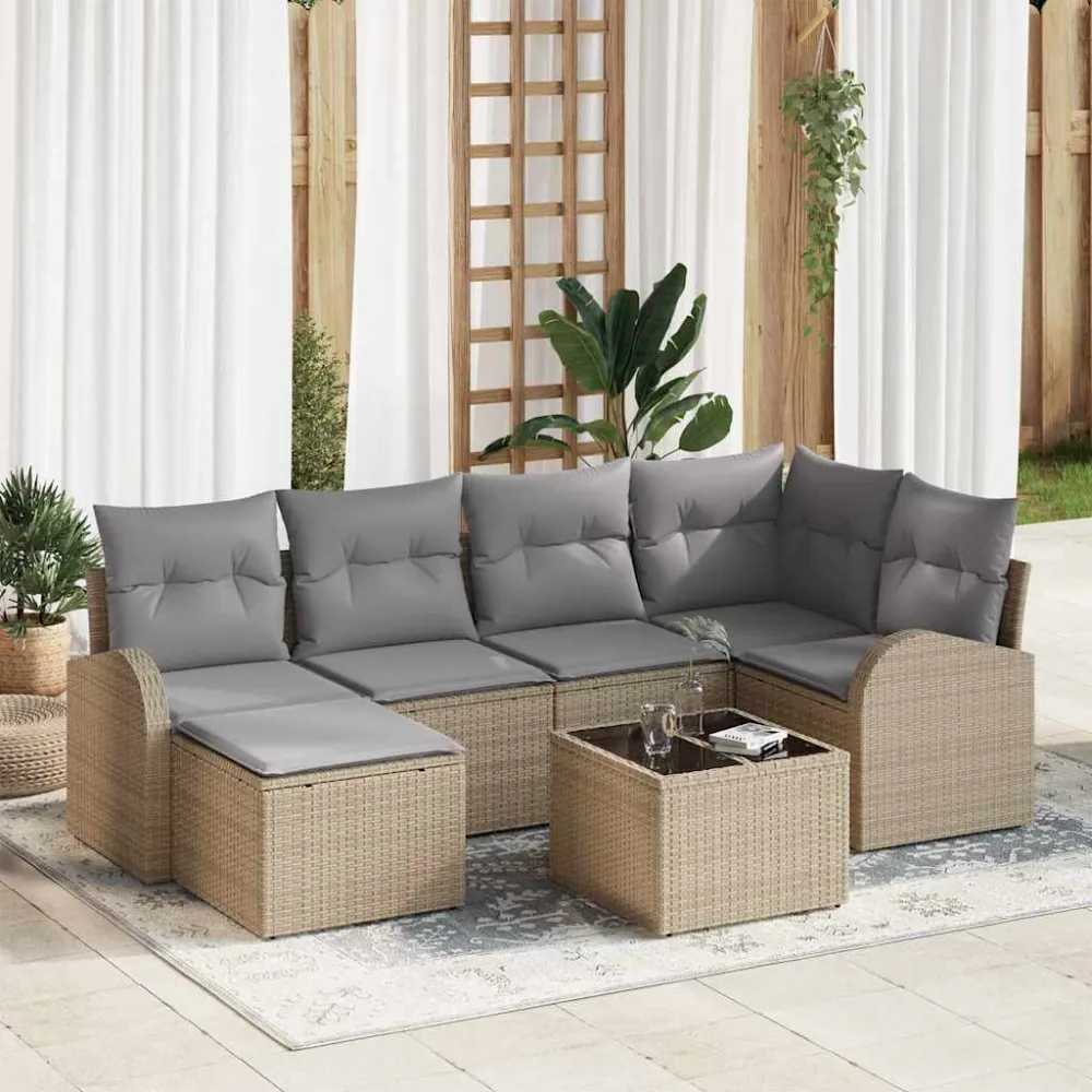 Tuinbankenset 7 pcs Beige poly rattan vidaXL