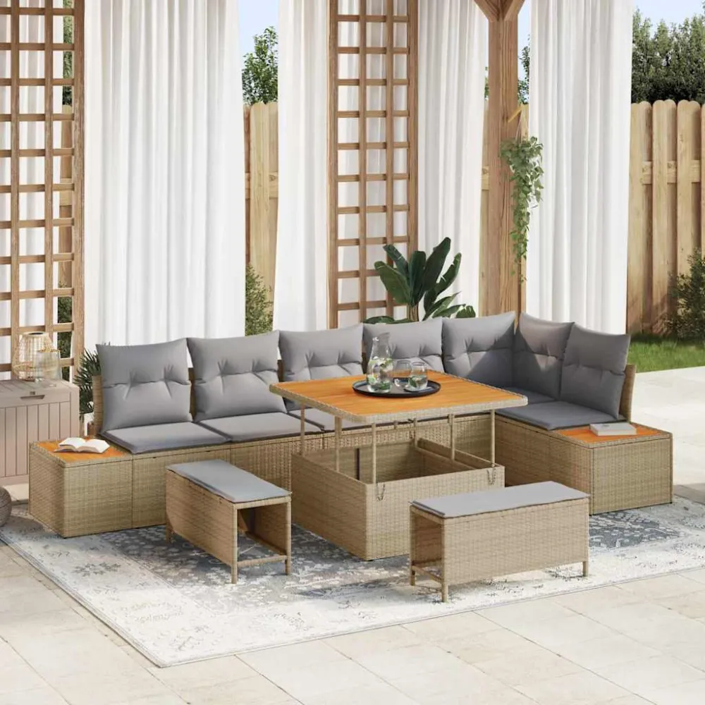 Tuinbankenset 9 pcs Beige poly rattan vidaXL
