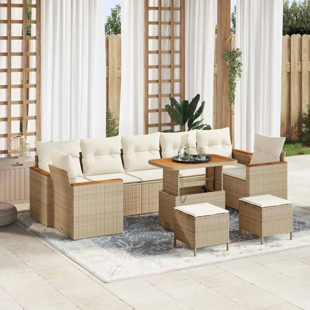 Tuinbankenset 10 pcs Beige poly rattan vidaXL