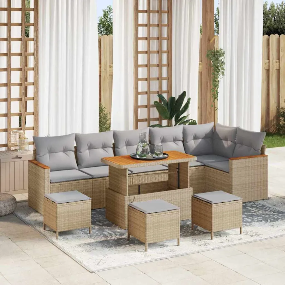 Tuinbankenset 10 pcs Beige poly rattan vidaXL