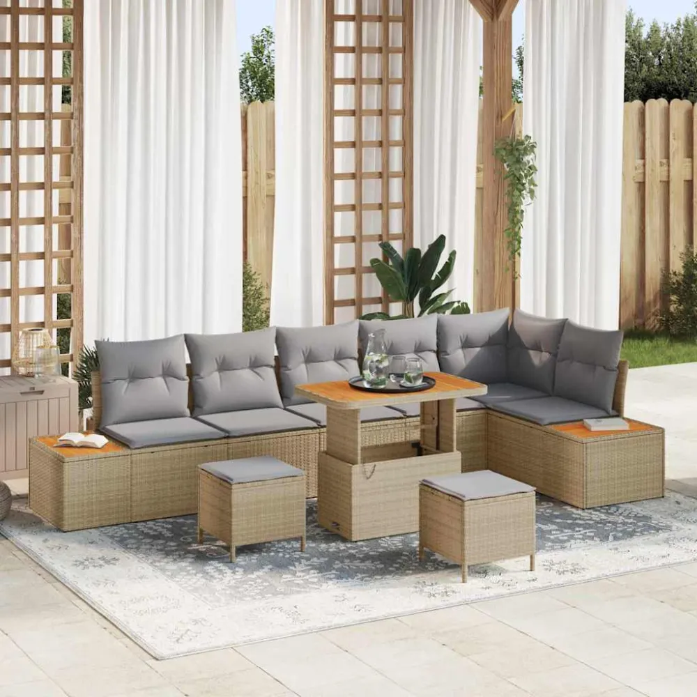 Tuinbankenset 9 pcs Beige poly rattan vidaXL
