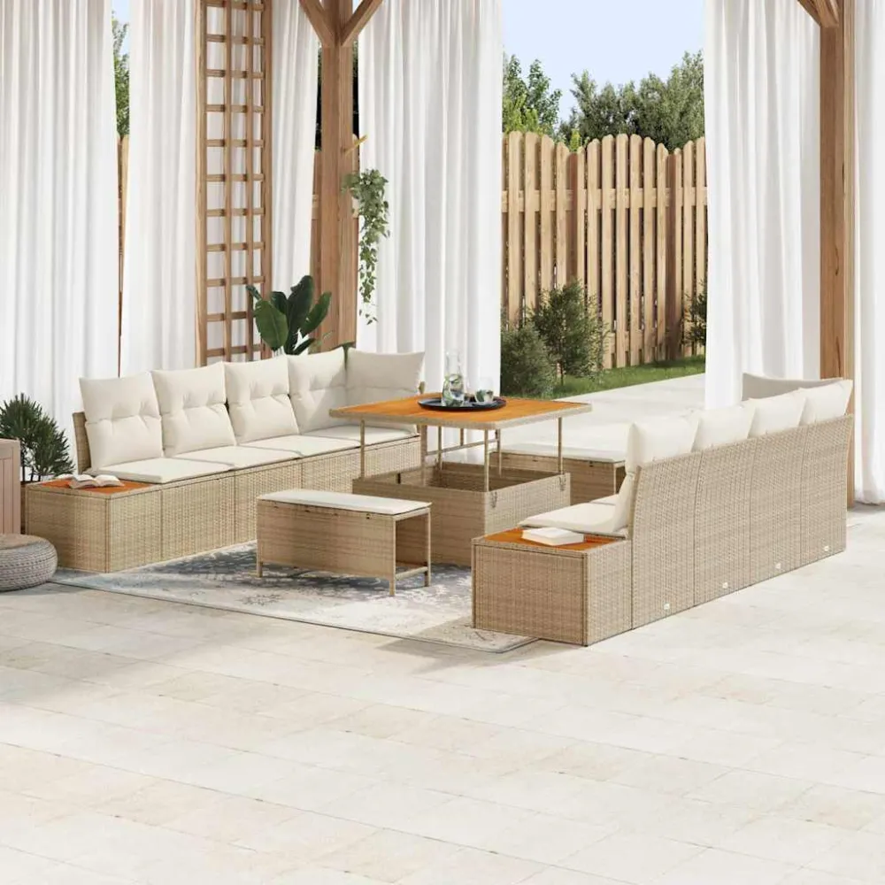 Tuinbankenset 11 pcs Beige poly rattan vidaXL