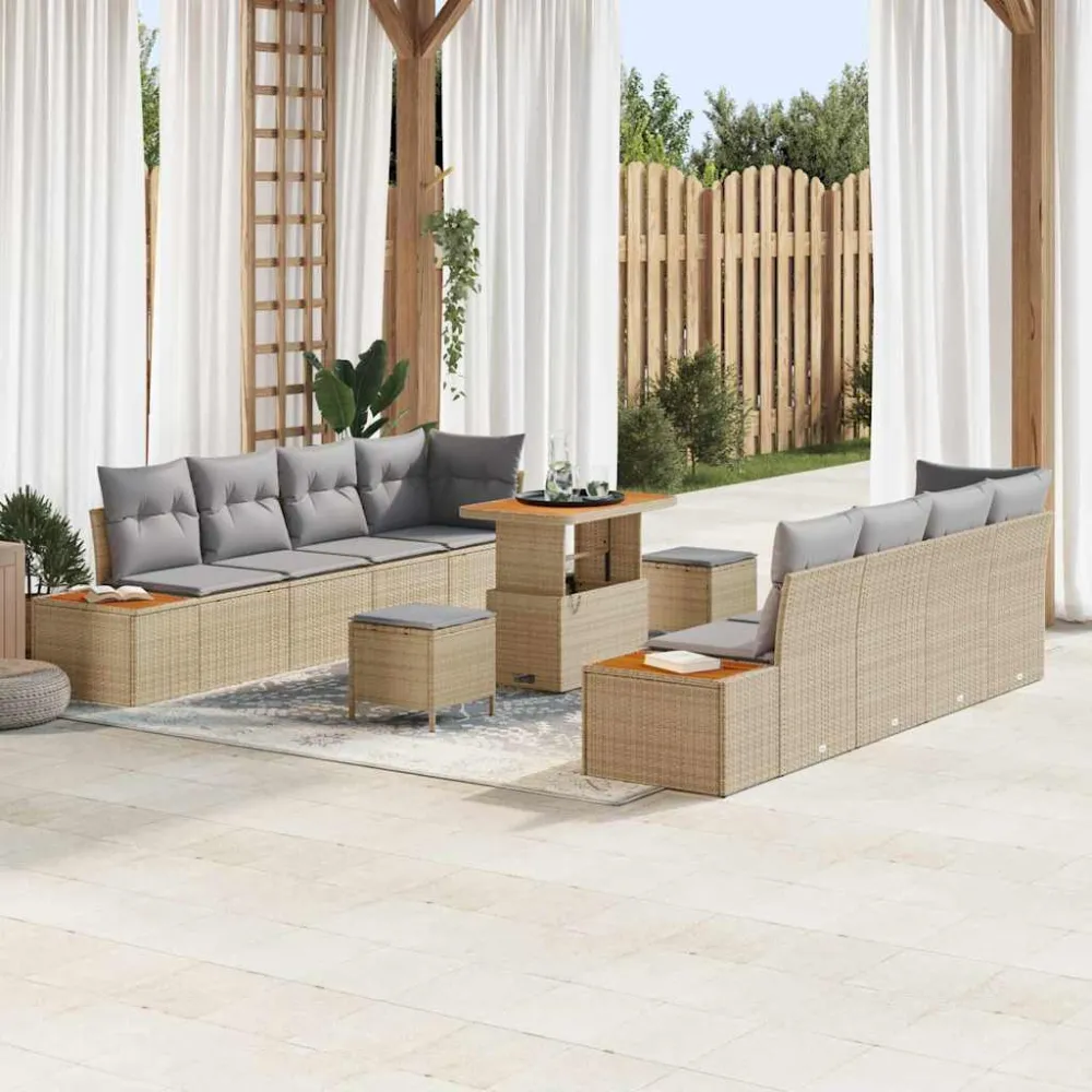 Tuinbankenset 11 pcs Beige poly rattan vidaXL