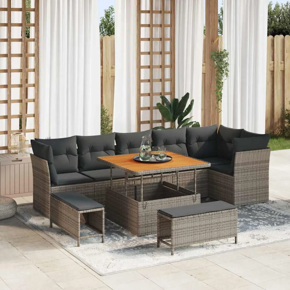 Tuinbankenset 9 pcs Grijs poly rattan vidaXL