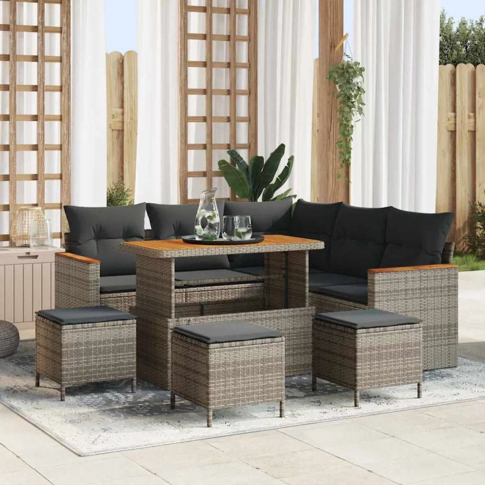 Tuinbankenset 9 pcs Grijs poly rattan vidaXL