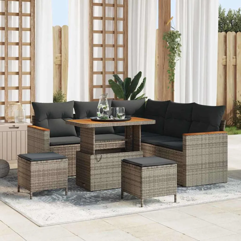 Tuinbankenset 8 pcs Grijs poly rattan vidaXL