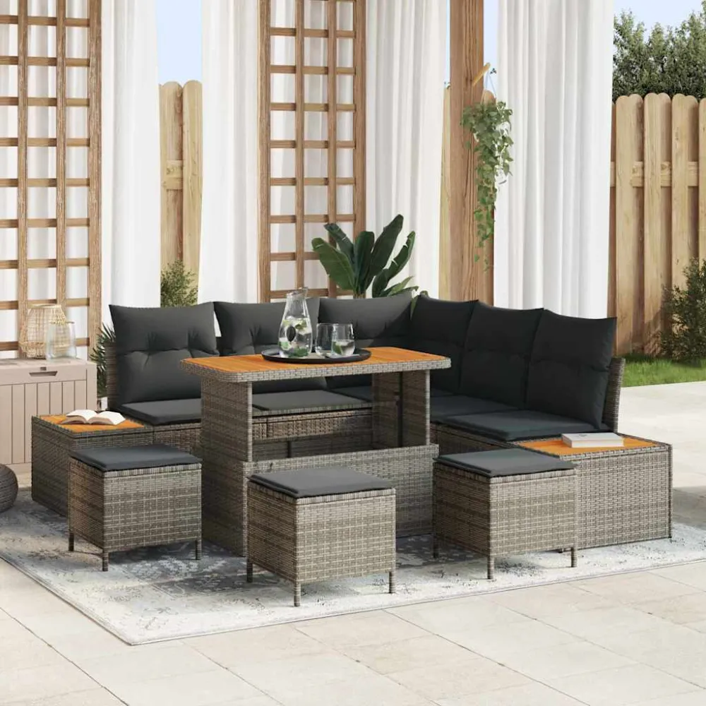 Tuinbankenset 9 pcs Grijs poly rattan vidaXL