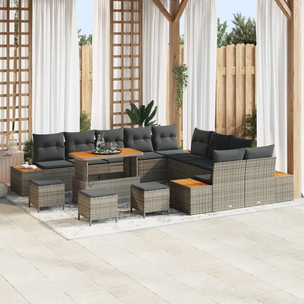Tuinbankenset 14 pcs Grijs poly rattan vidaXL