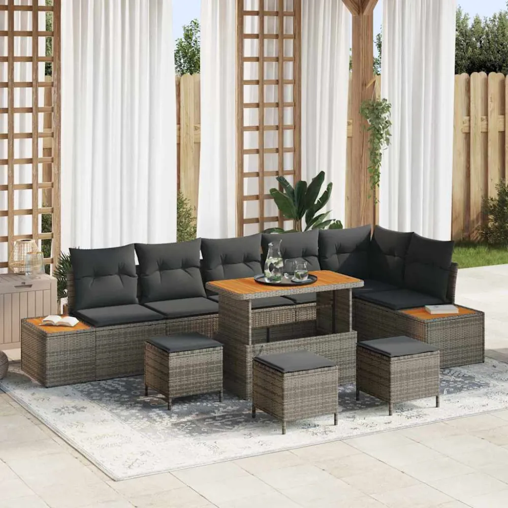 Tuinbankenset 10 pcs Grijs poly rattan vidaXL