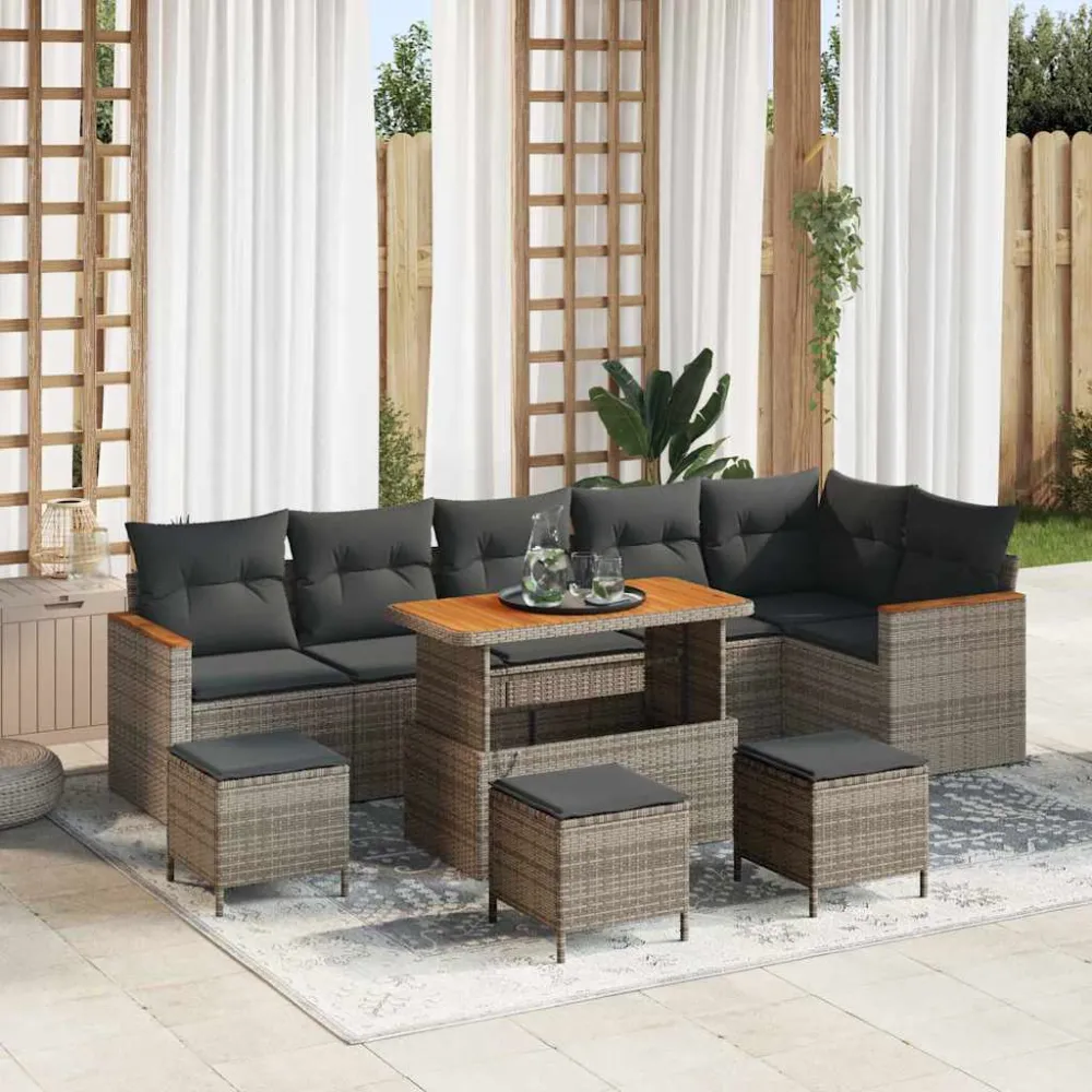 Tuinbankenset 10 pcs Grijs poly rattan vidaXL