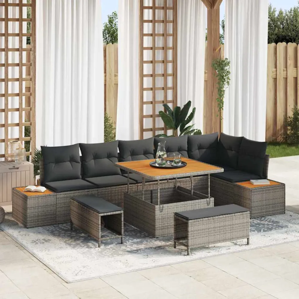 Tuinbankenset 9 pcs Grijs poly rattan vidaXL