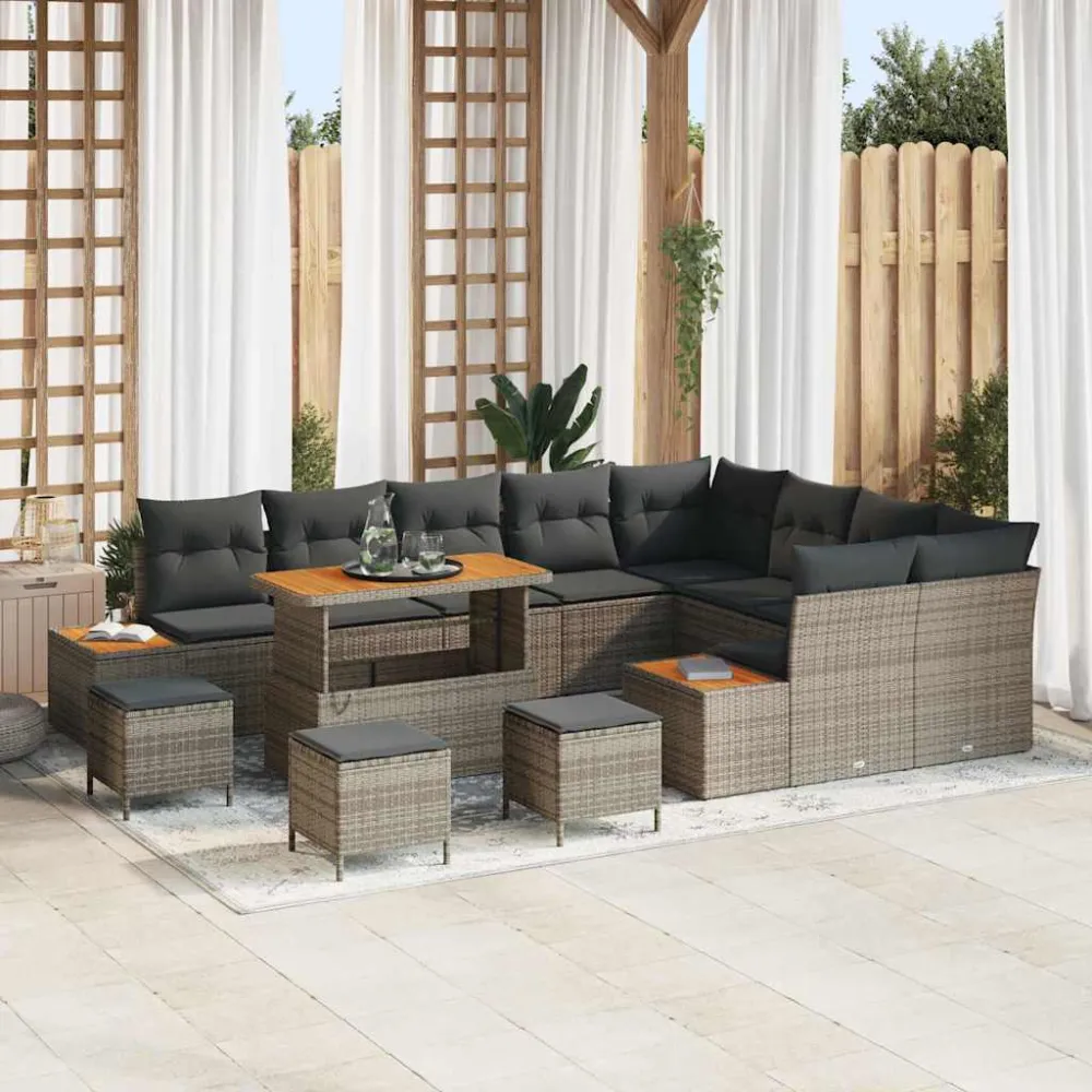 Tuinbankenset 13 pcs Grijs poly rattan vidaXL
