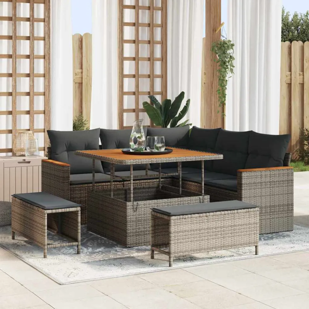 Tuinbankenset 8 pcs Grijs poly rattan vidaXL