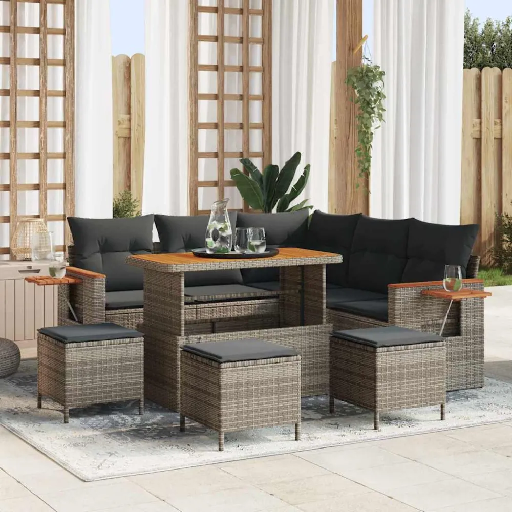 Tuinbankenset 9 pcs Grijs Poly rattan en gepoedercoat staal vidaXL