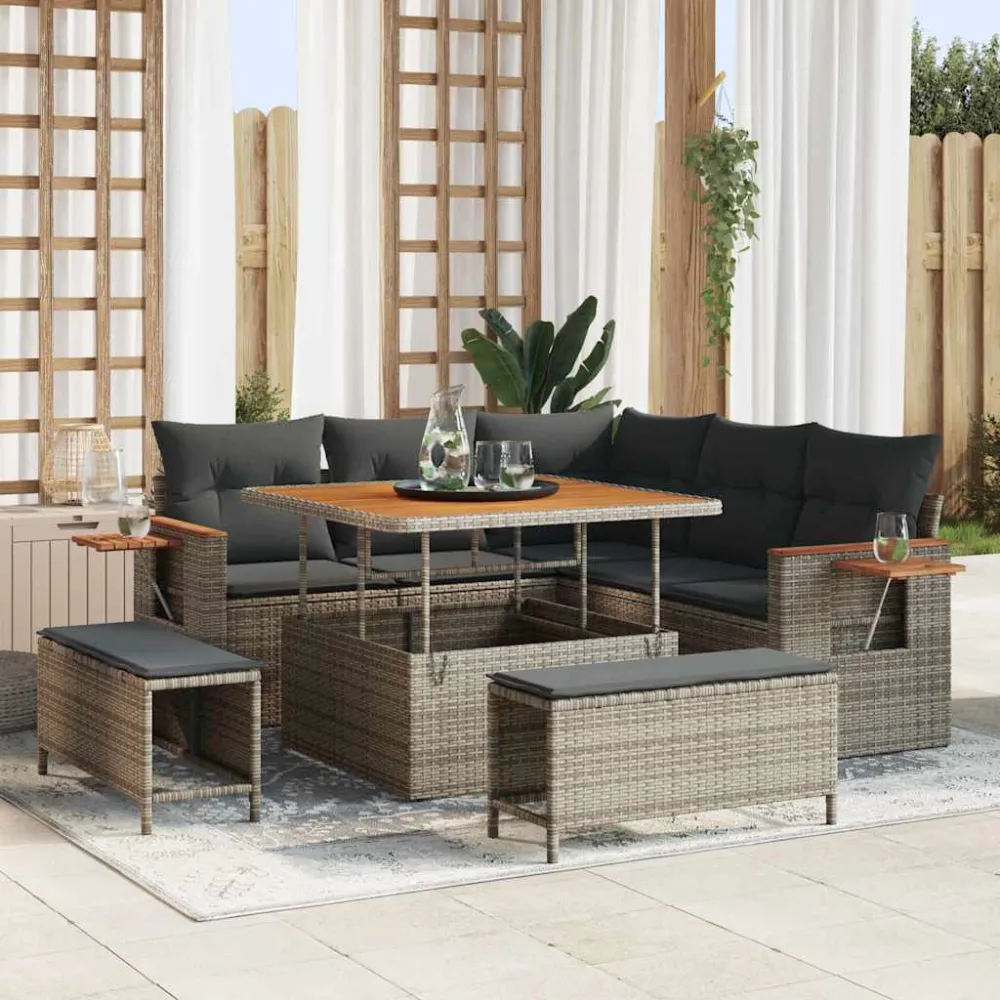 Tuinbankenset 8 pcs Grijs Poly rattan en gepoedercoat staal vidaXL