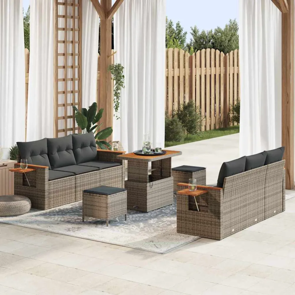 Tuinbankenset 9 pcs Grijs Poly rattan en gepoedercoat staal vidaXL