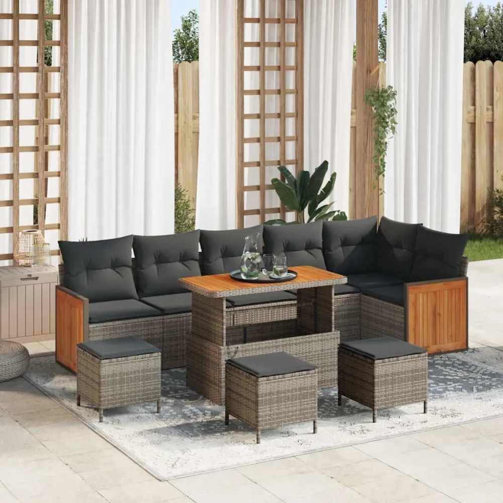 Tuinbankenset 10 pcs Grijs Poly Riet en Poedercoated Staal vidaXL