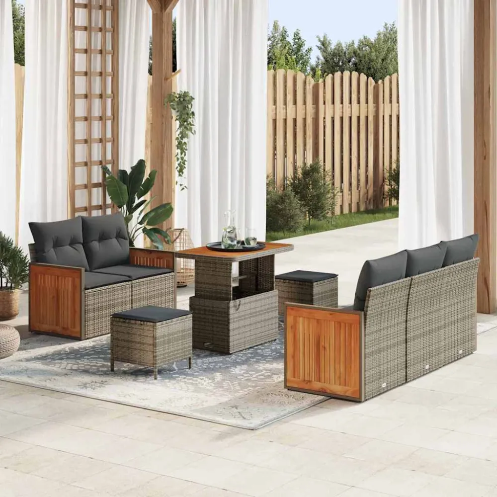 Tuinbankenset 8 pcs Grijs Poly Riet en Poedercoated Staal vidaXL