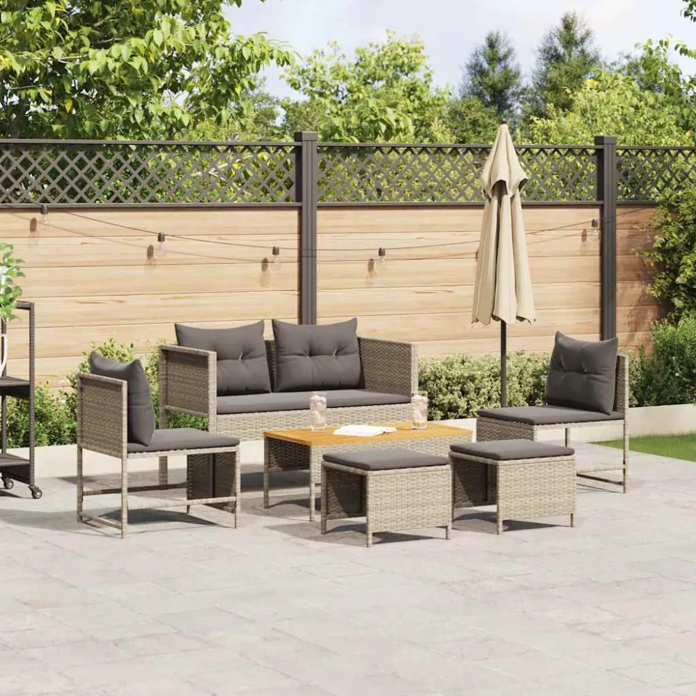 Tuinbankenset 6 pcs Licht Grijs en Donker Grijs poly rattan vidaXL