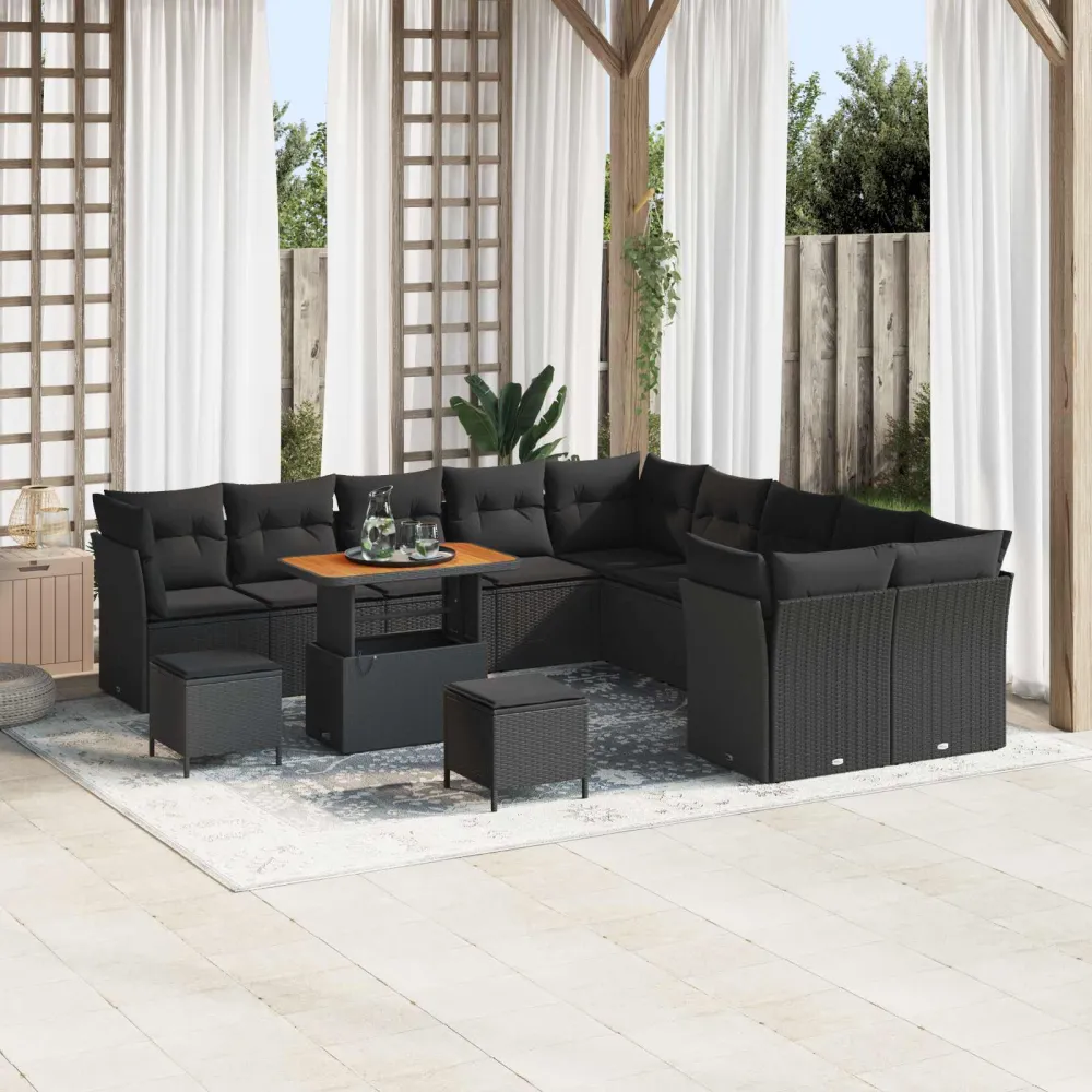 Tuinbankenset 13 pcs Zwart poly rattan vidaXL