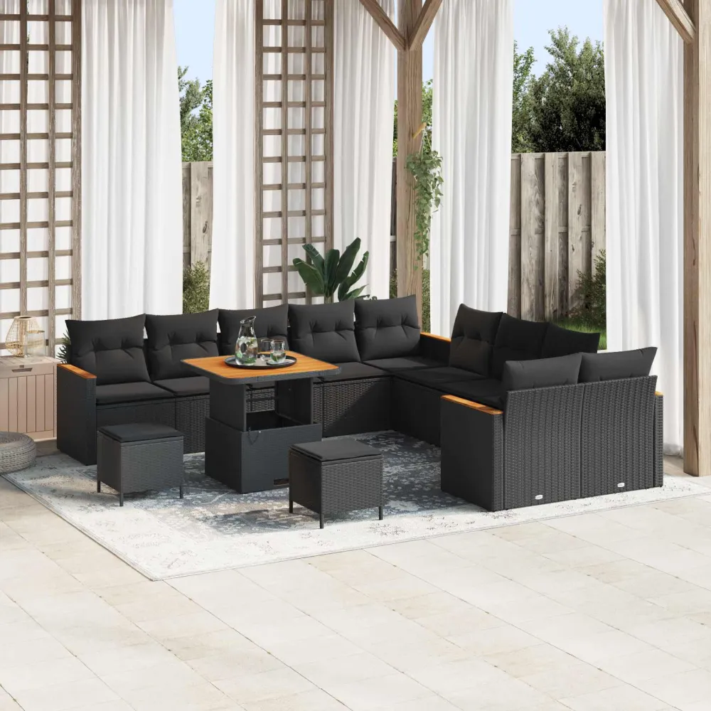 Tuinbankenset 13 pcs Zwart poly rattan vidaXL