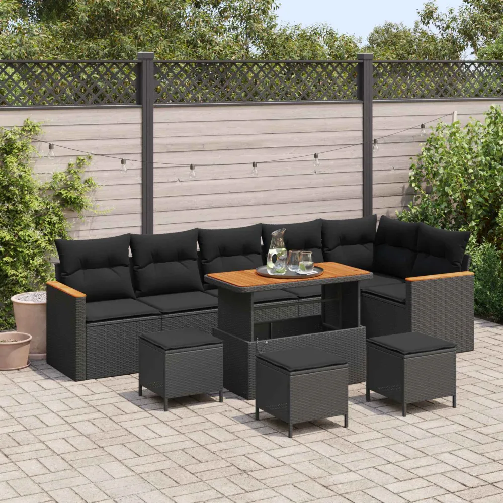 Tuinbankenset 10 pcs Zwart poly rattan vidaXL