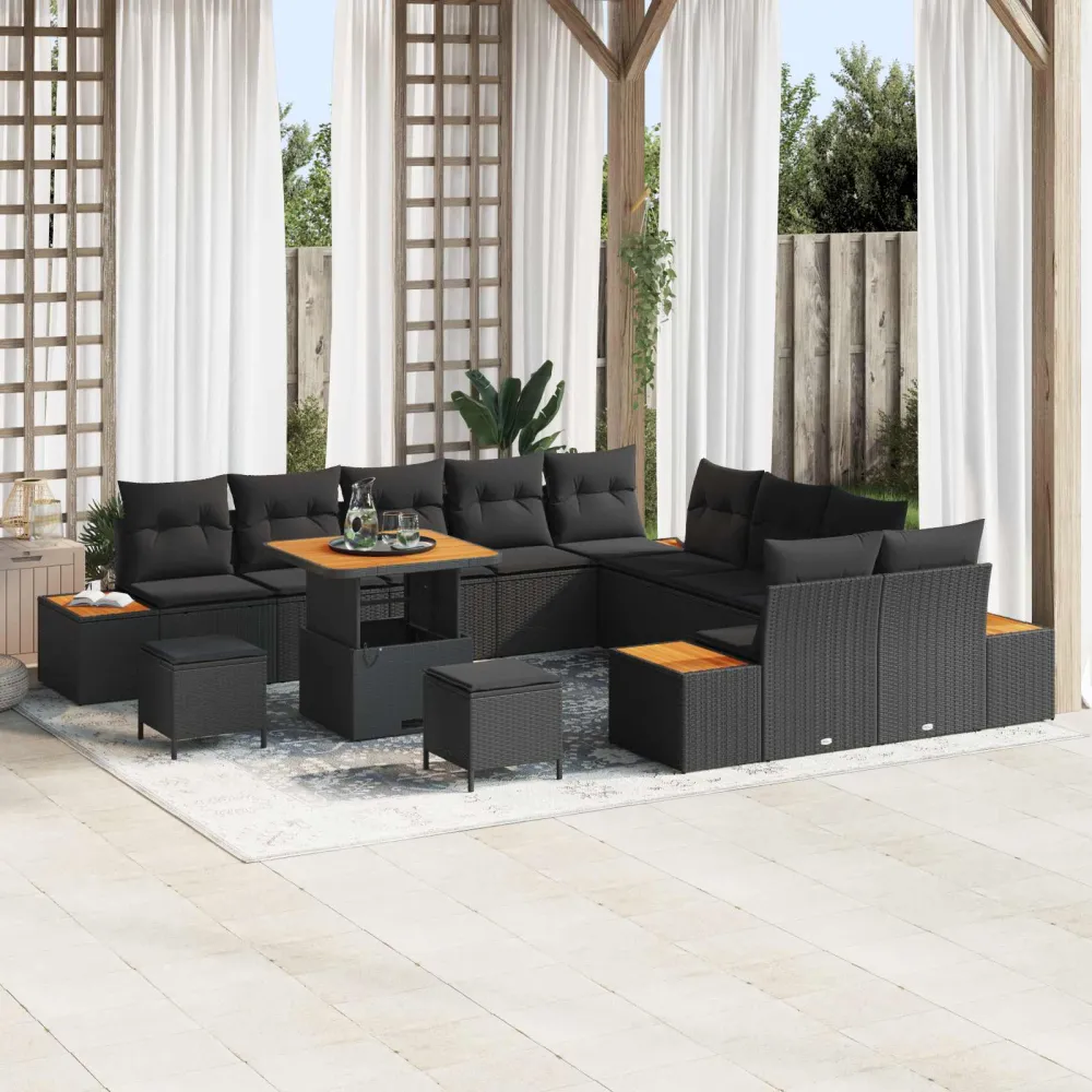 Tuinbankenset 13 pcs Zwart poly rattan vidaXL