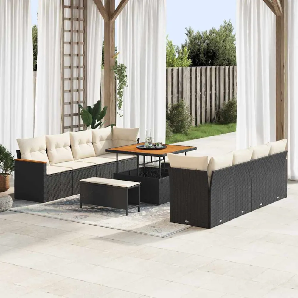Tuinbankenset 11 pcs Zwart poly rattan vidaXL