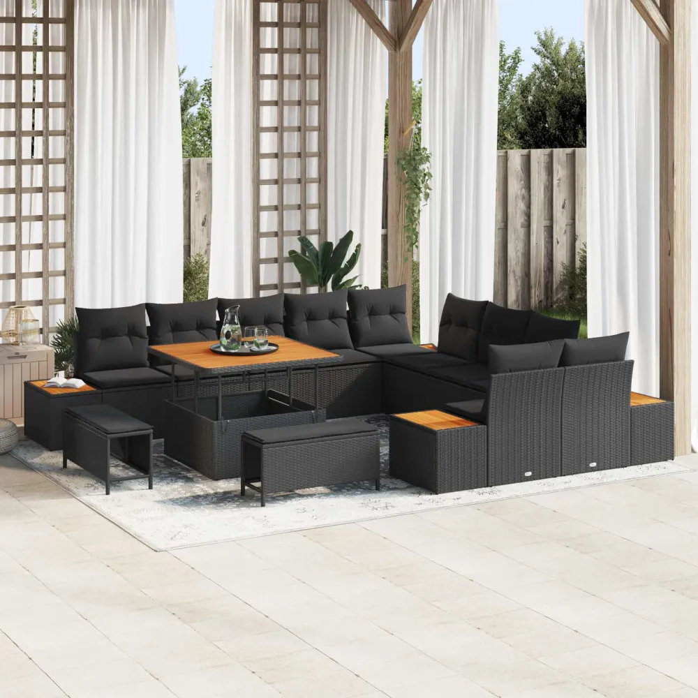 Tuinbankenset 13 pcs Zwart poly rattan vidaXL