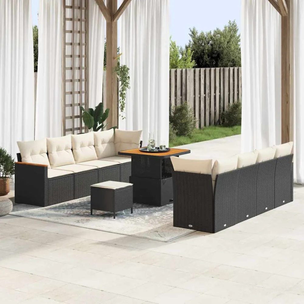 Tuinbankenset 11 pcs Zwart poly rattan vidaXL