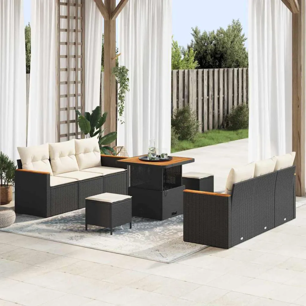 Tuinbankenset 9 pcs Zwart poly rattan vidaXL
