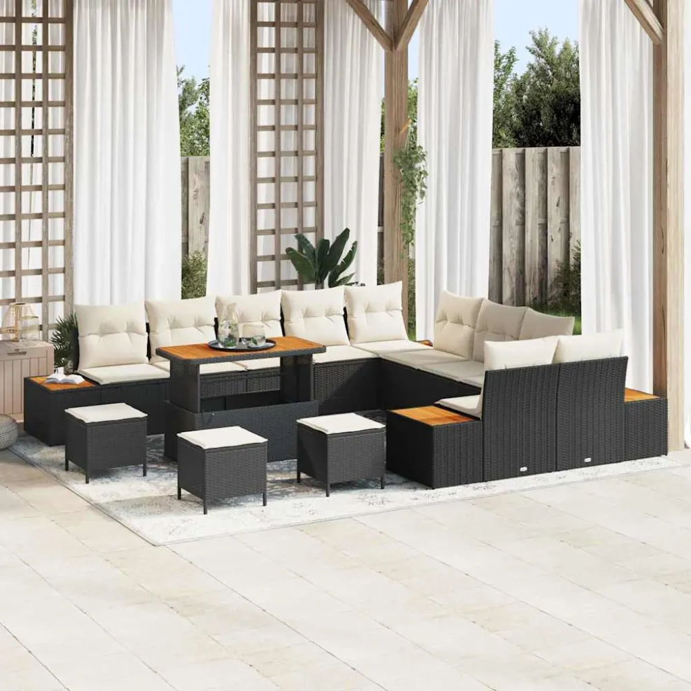 Tuinbankenset 14 pcs Zwart poly rattan vidaXL