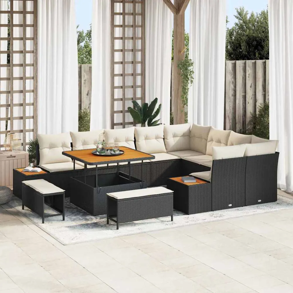 Tuinbankenset 12 pcs Zwart poly rattan vidaXL
