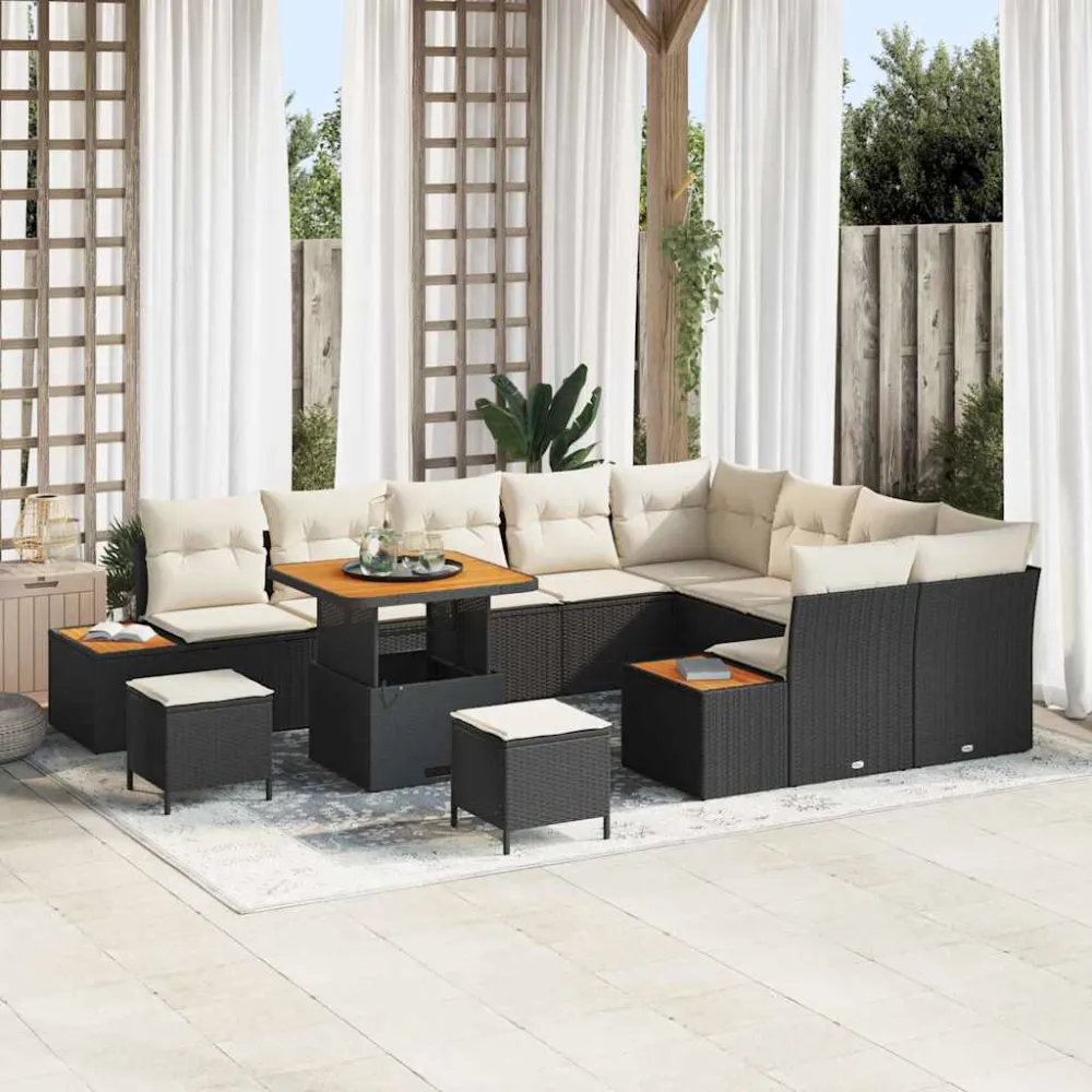 Tuinbankenset 12 pcs Zwart poly rattan vidaXL