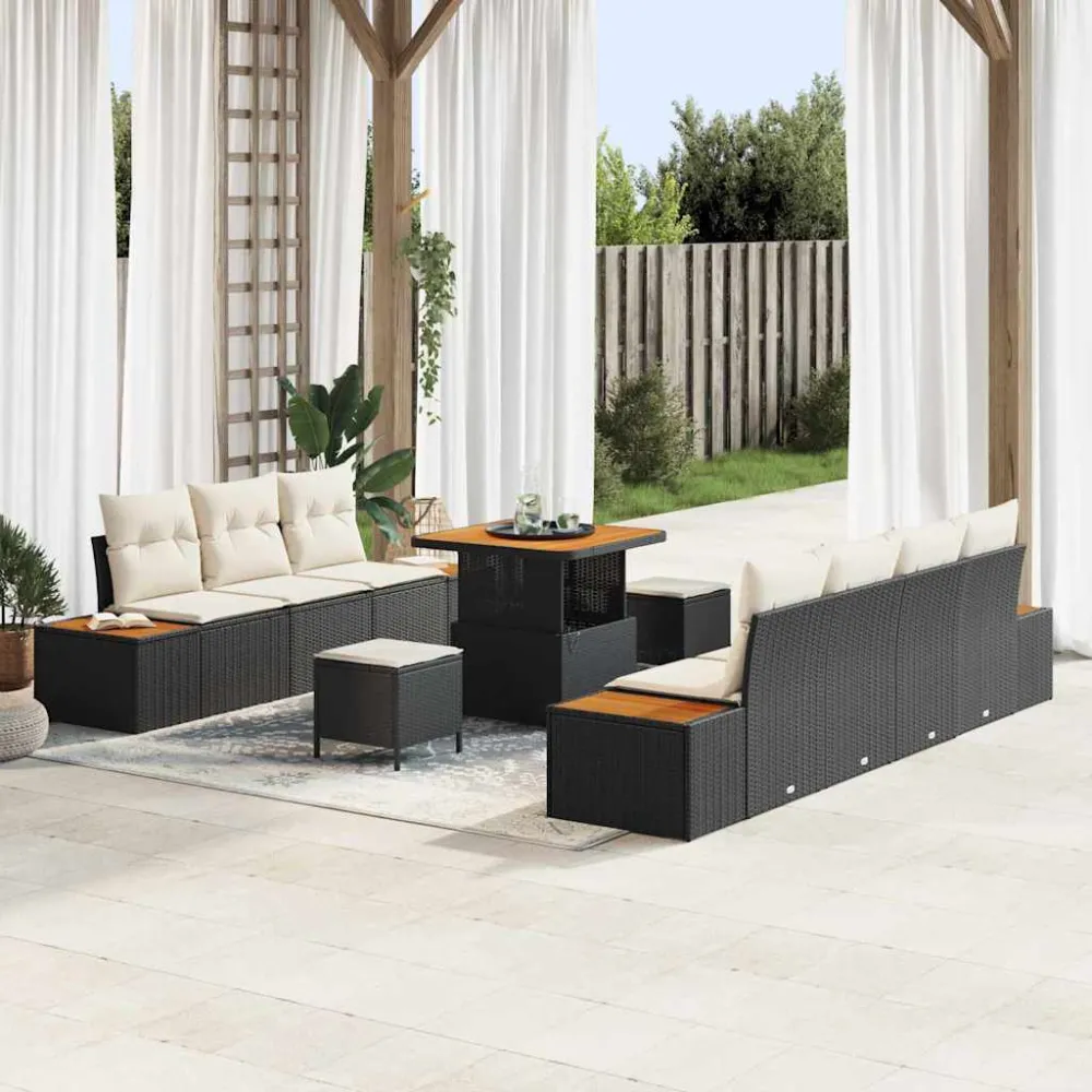 Tuinbankenset 10 pcs Zwart poly rattan vidaXL