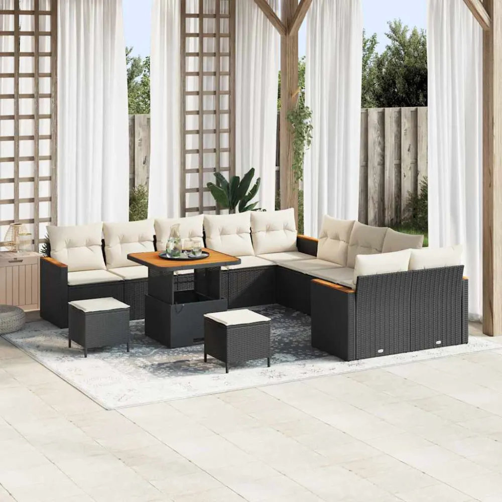 Tuinbankenset 13 pcs Zwart poly rattan vidaXL