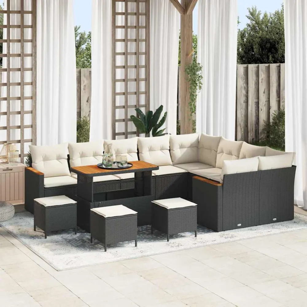 Tuinbankenset 13 pcs Zwart poly rattan vidaXL