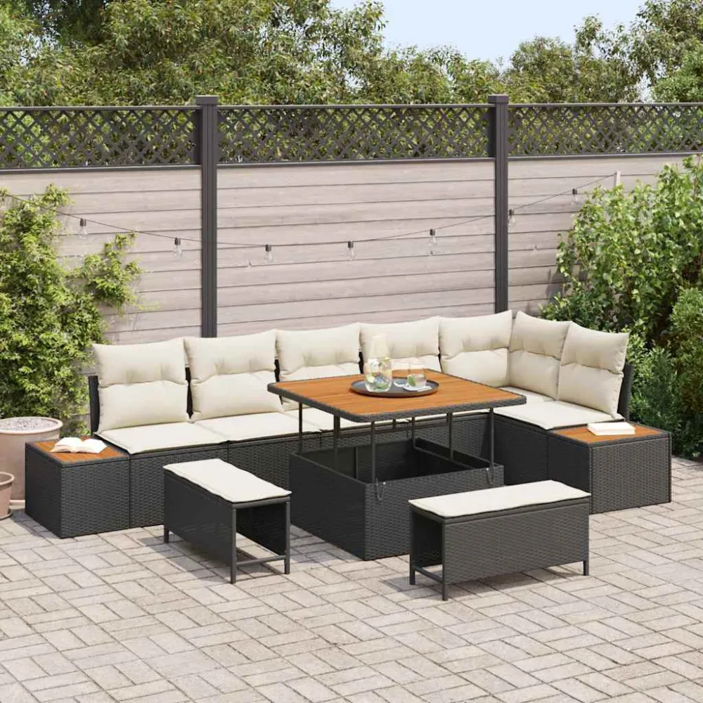 Tuinbankenset 9 pcs Zwart poly rattan vidaXL