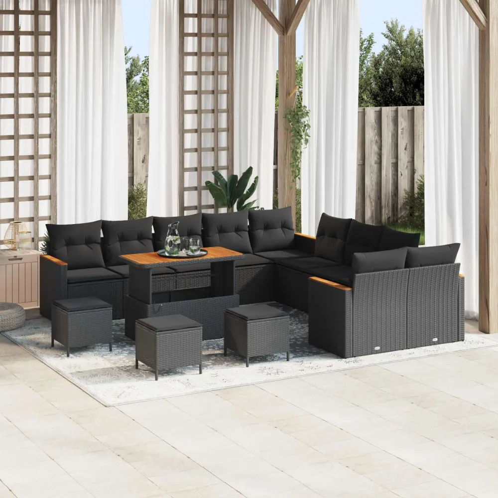 Tuinbankenset 14 pcs Zwart poly rattan vidaXL