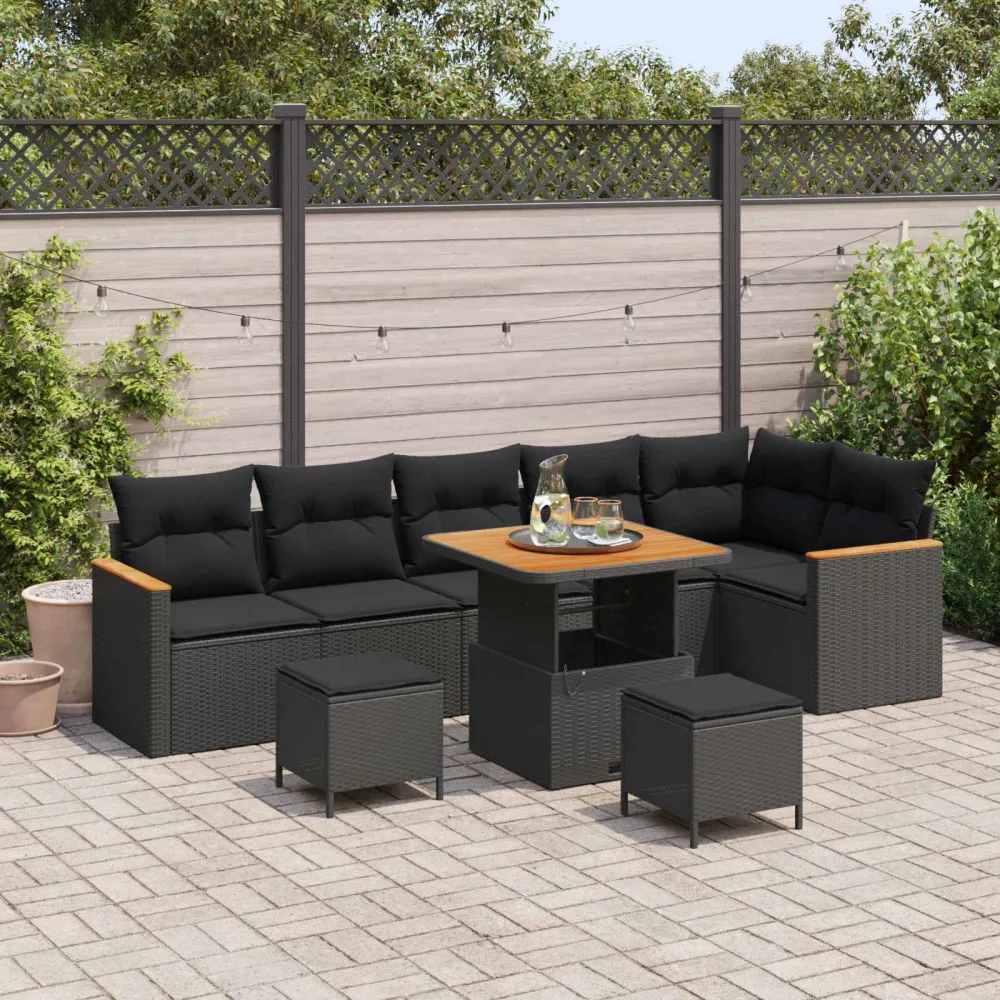 Tuinbankenset 9 pcs Zwart poly rattan vidaXL