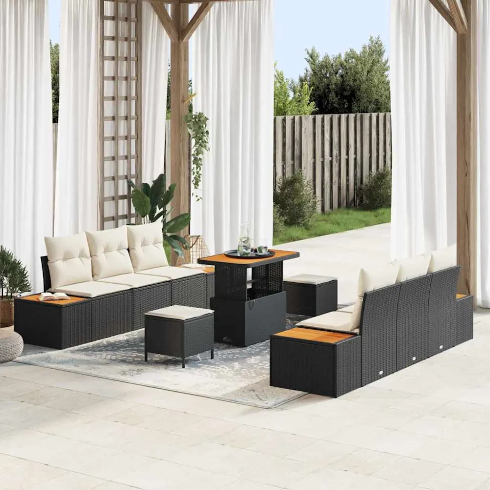 Tuinbankenset 9 pcs Zwart poly rattan vidaXL