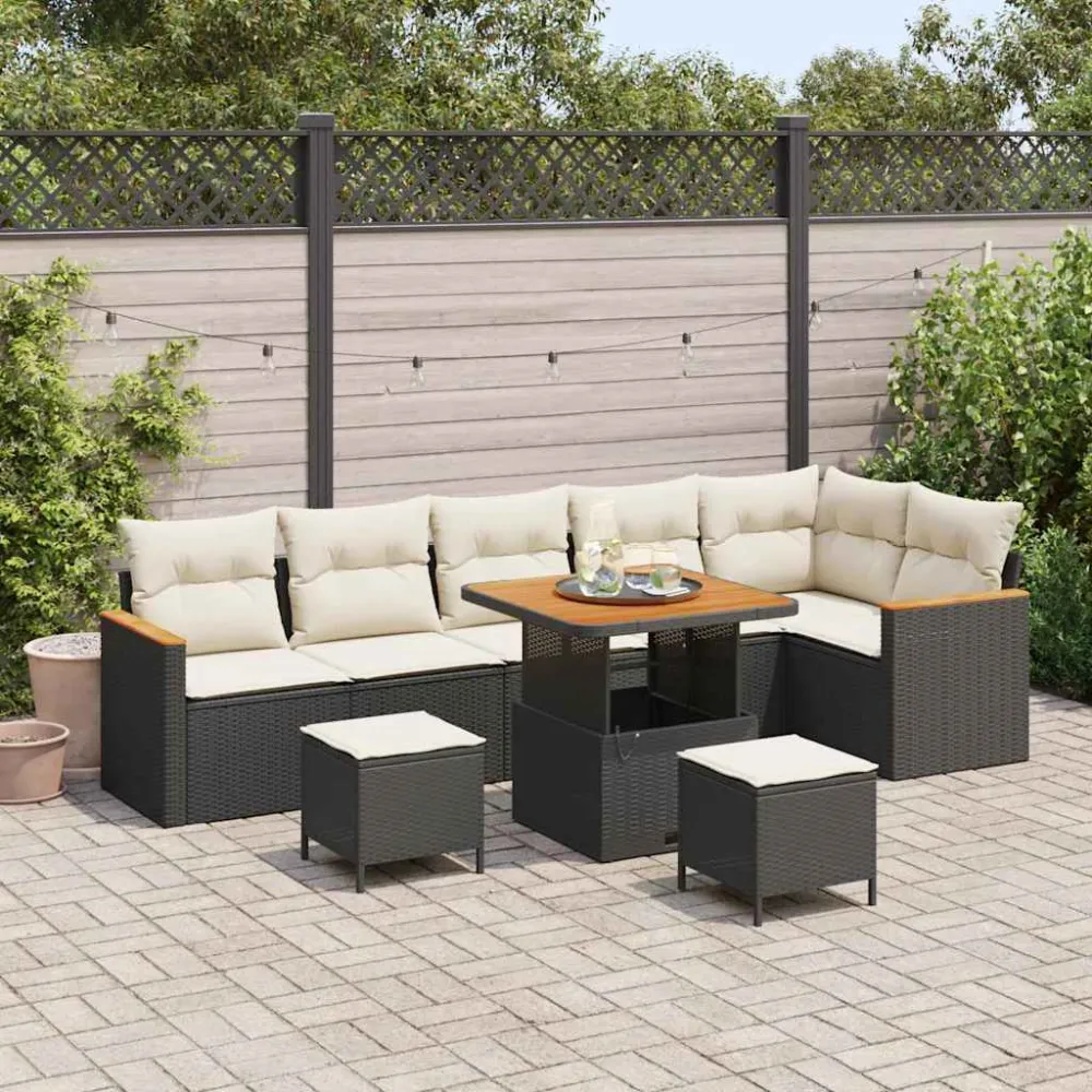 Tuinbankenset 9 pcs Zwart poly rattan vidaXL