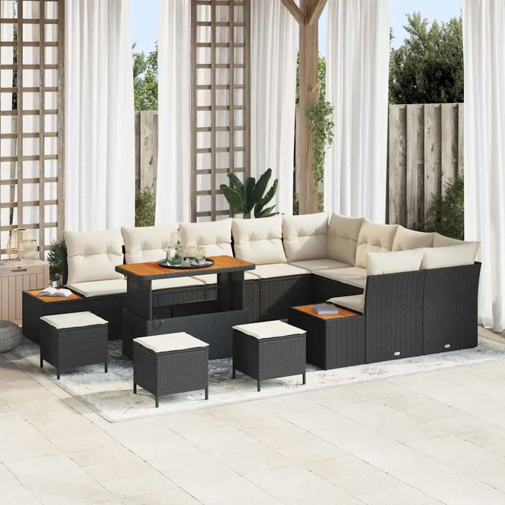 Tuinbankenset 13 pcs Zwart poly rattan vidaXL