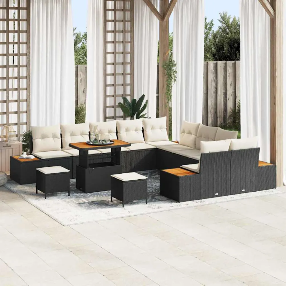 Tuinbankenset 13 pcs Zwart poly rattan vidaXL