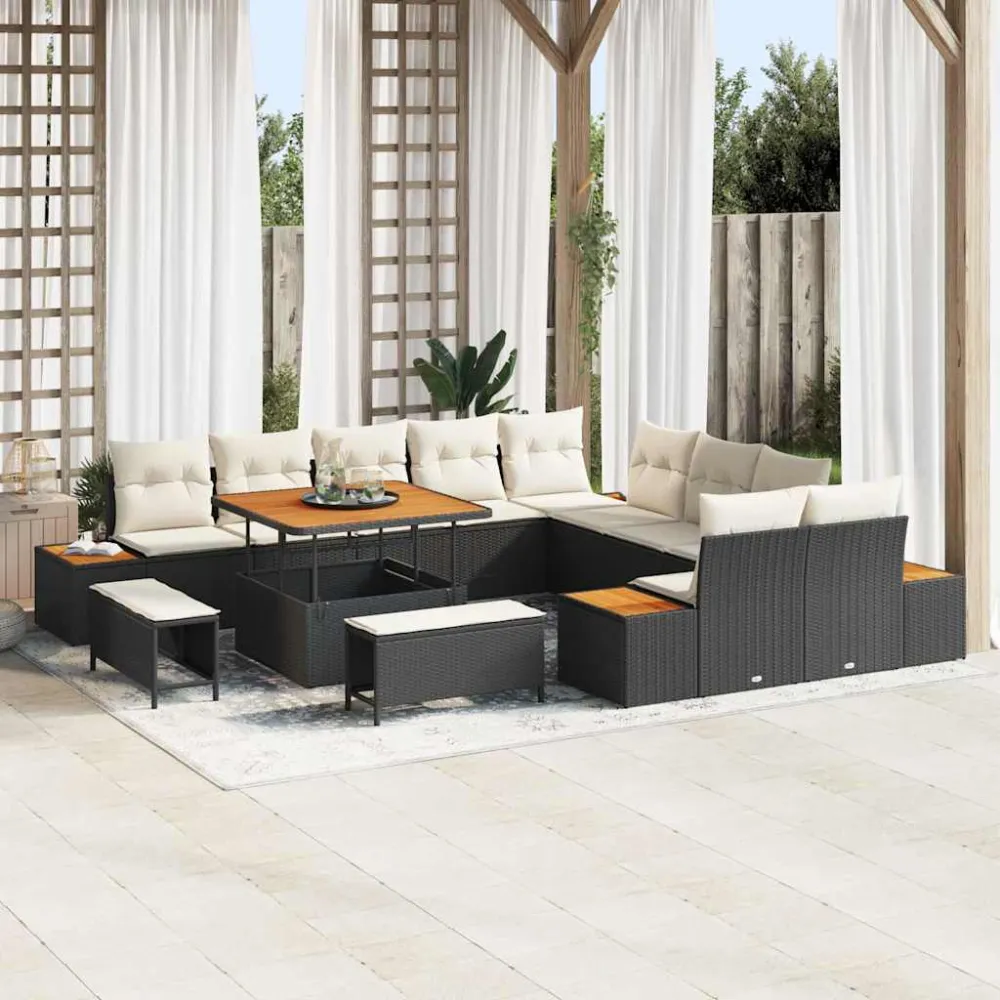 Tuinbankenset 13 pcs Zwart poly rattan vidaXL