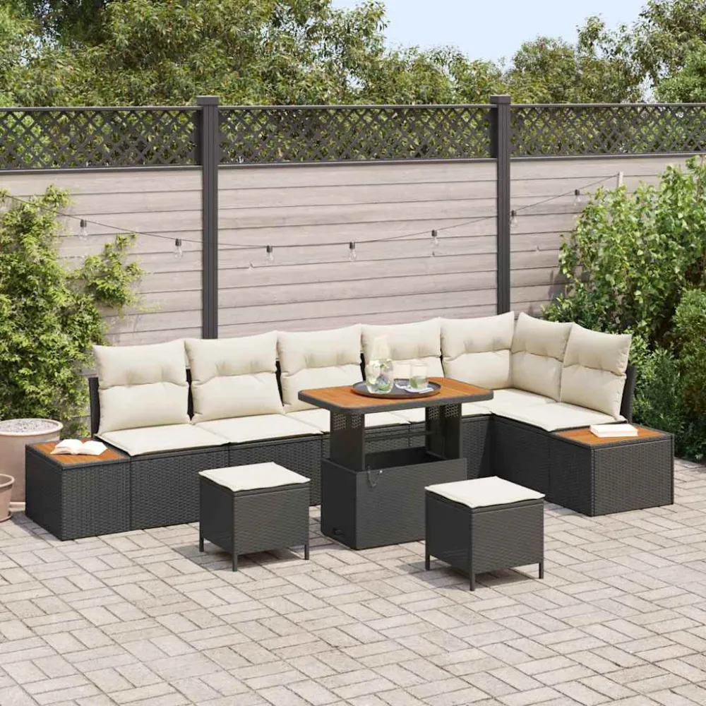 Tuinbankenset 9 pcs Zwart poly rattan vidaXL